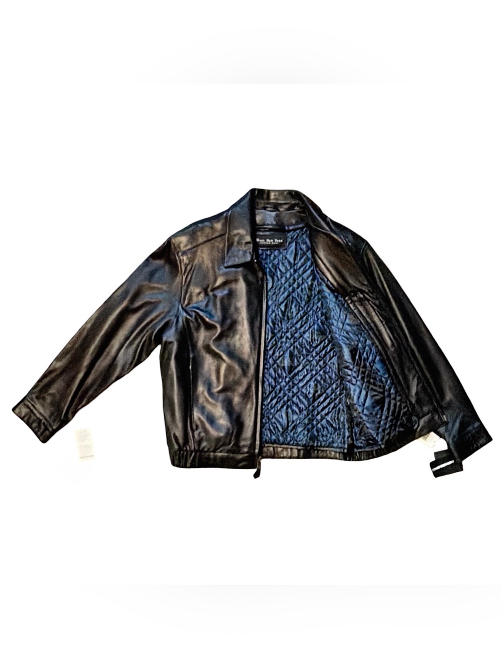 Marc New York Black Leather Bomber Jacket | Quilted Blue Lining | Large | NWT - Picture 9 of 16